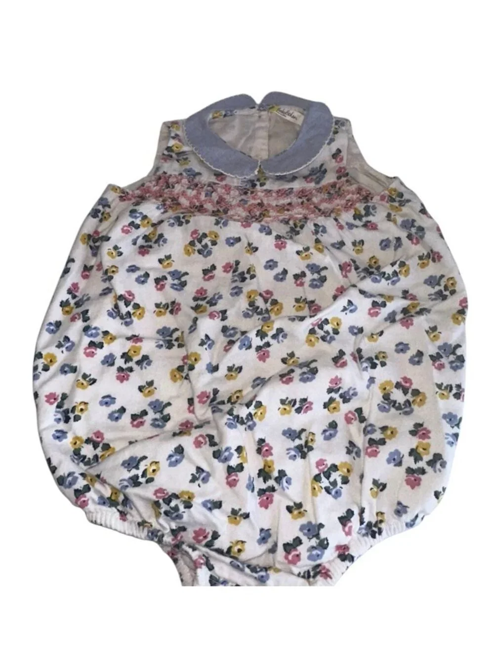 Baby Boden Infant Girls Sleeveless Smocked Bubble Romper  Sz 18-24M White Floral